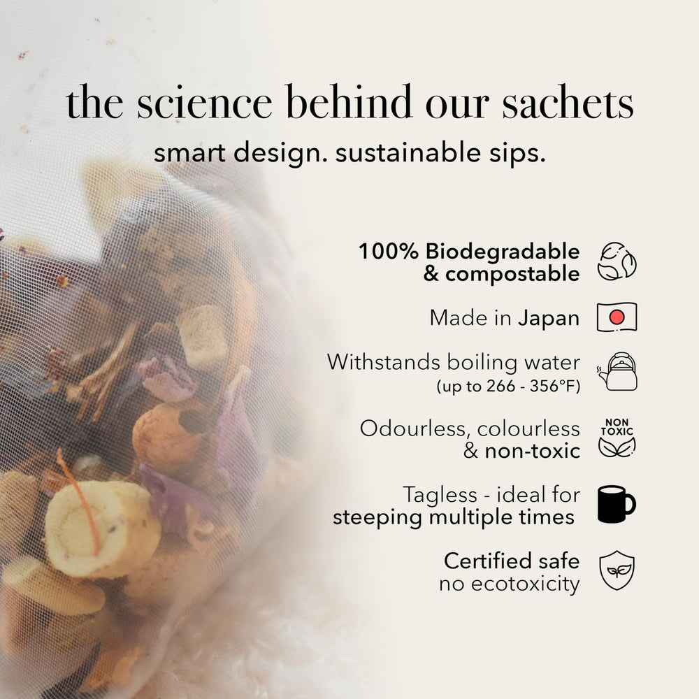 Caffeine-free relaxation tea by QISANE for evening enjoyment.