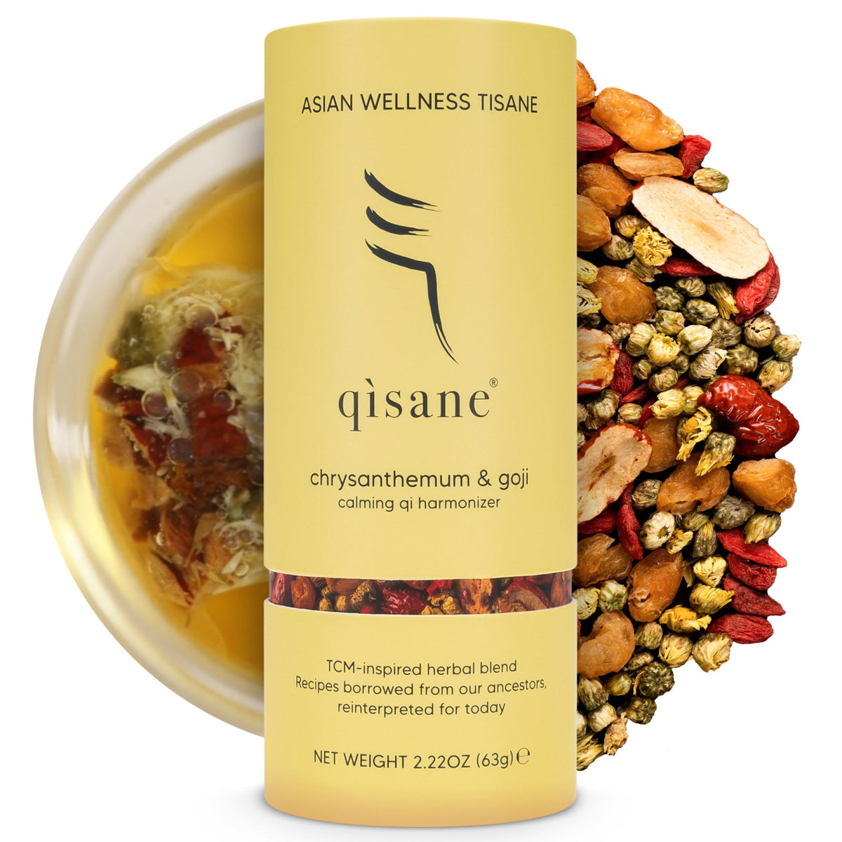 QISANE chrysanthemum tea bags with goji for a calming floral infusion.