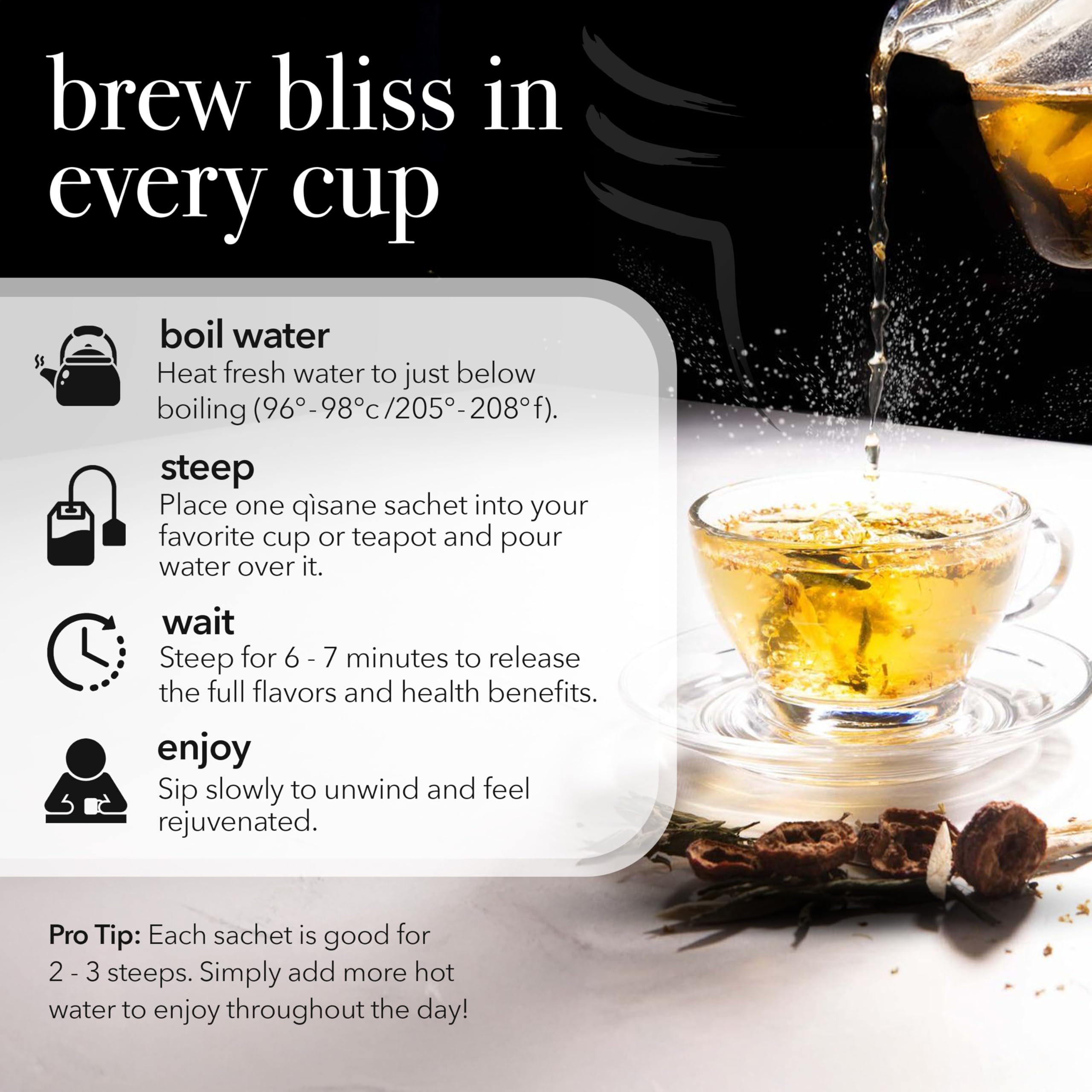 Hot tea brew showing chrysanthemum-goji flavor profile.