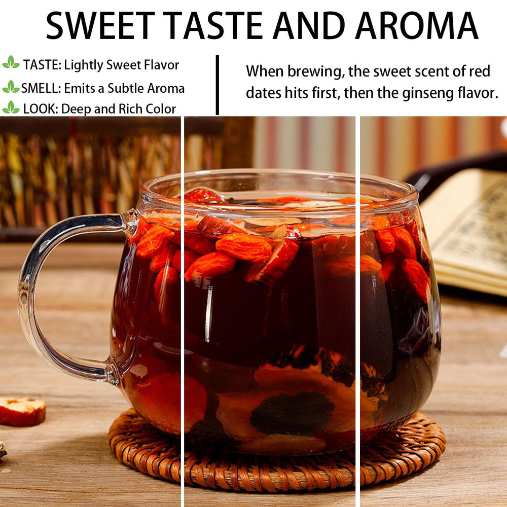 Serving suggestion: prepared tea with a golden-brown hue and smooth texture.