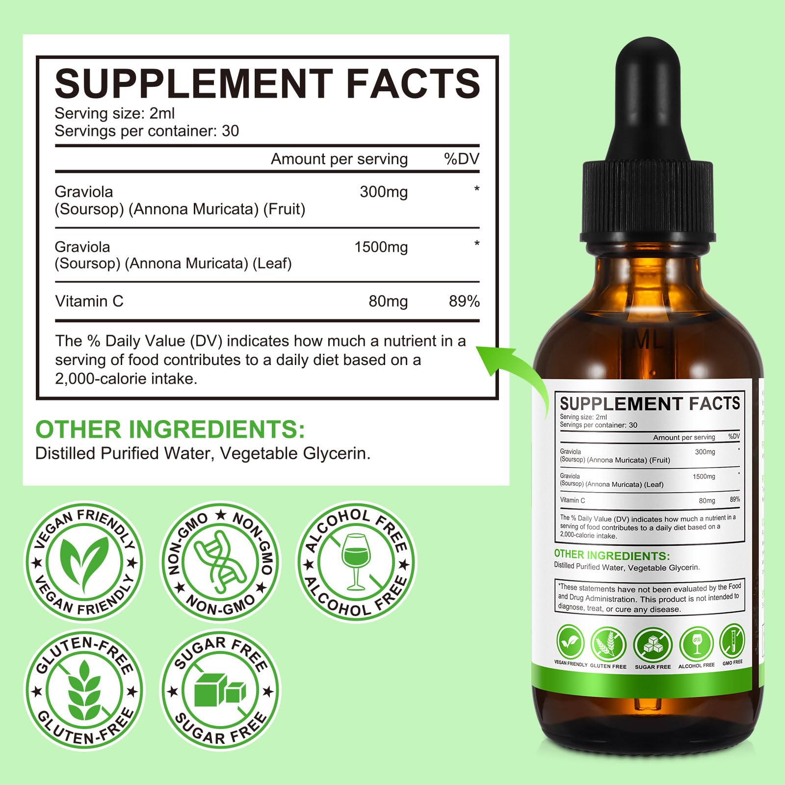 QJCWXIAOX Soursop Graviola liquid drop in water for easy mixing.
