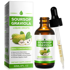 QJCWXIAOX Soursop Liquid Drop bottle shows natural ingredients for immune support.