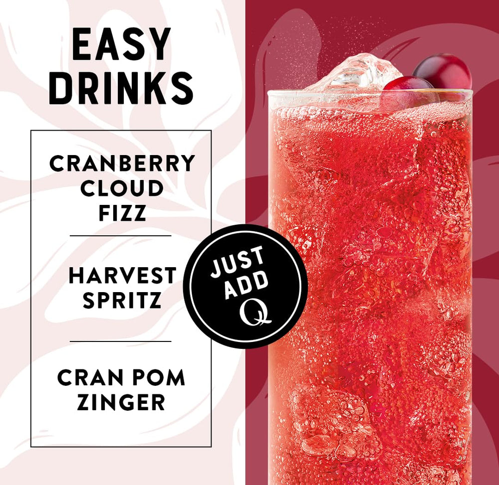 Q Mixers Cranberry-Pomegranate Spritz glass with ice shows balanced tart-sweet flavor.