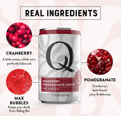Real cranberry and pomegranate extracts on the label of Q Mixers Spritz.