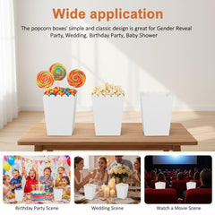 QMNWJMR white mini popcorn boxes with scalloped rim add a clean, elegant touch.