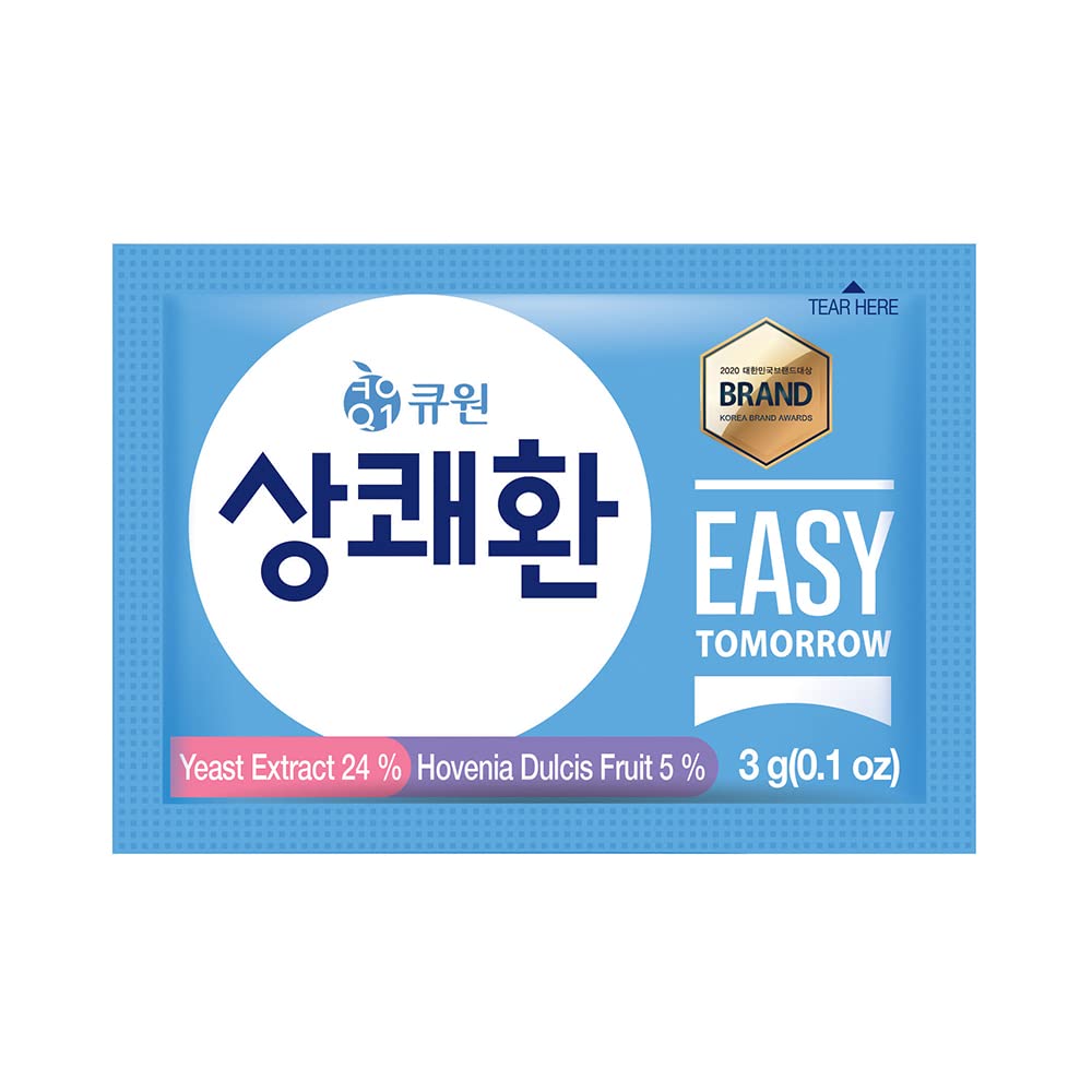 Q.one Easy Tomorrow sachets in hand highlighting portable refreshment option.