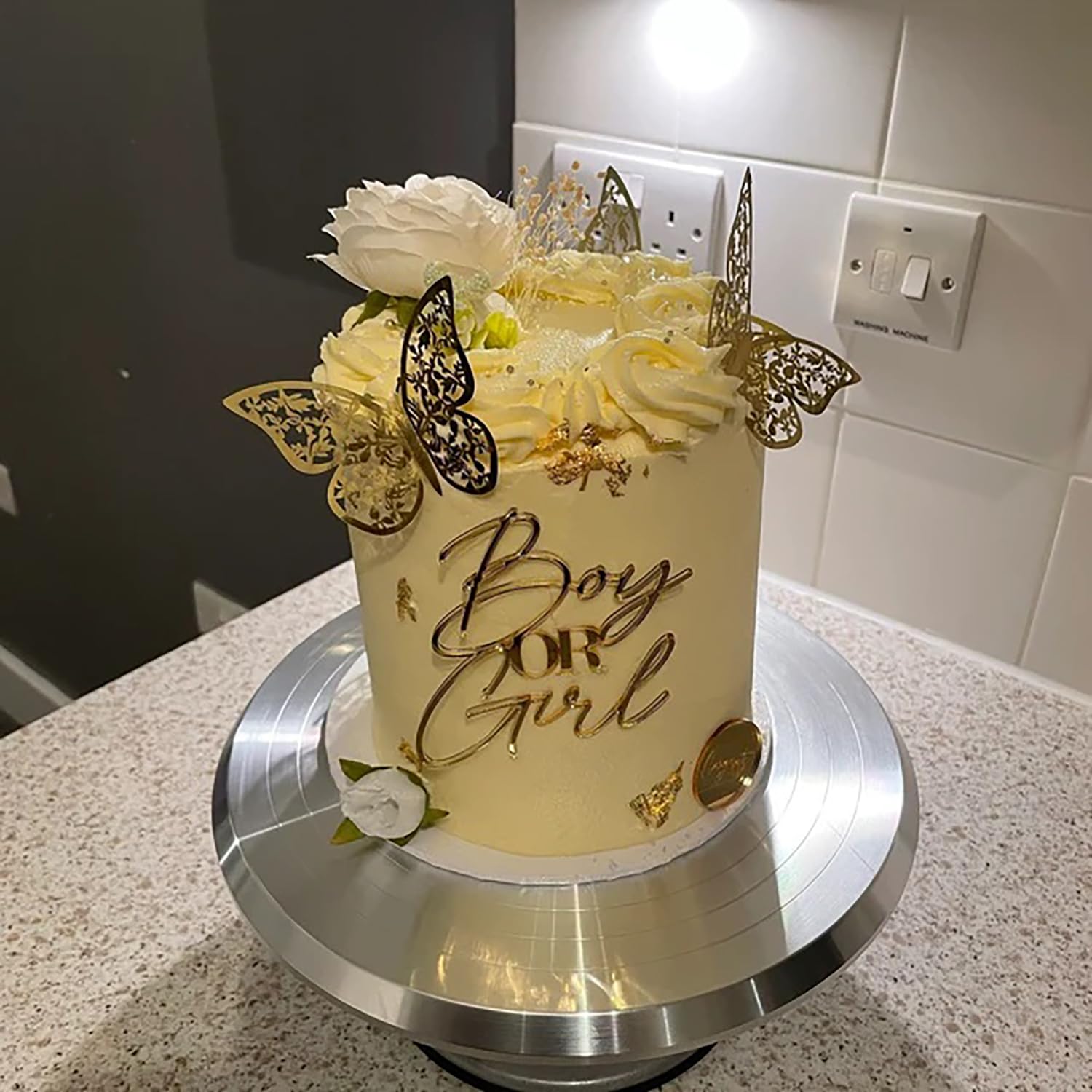QPARTYFIRE gold acrylic topper doubles as a keepsake after parties.