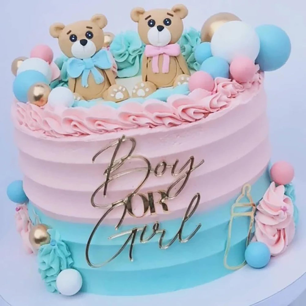 QPARTYFIRE gender reveal topper shines on cupcakes and dessert tables.