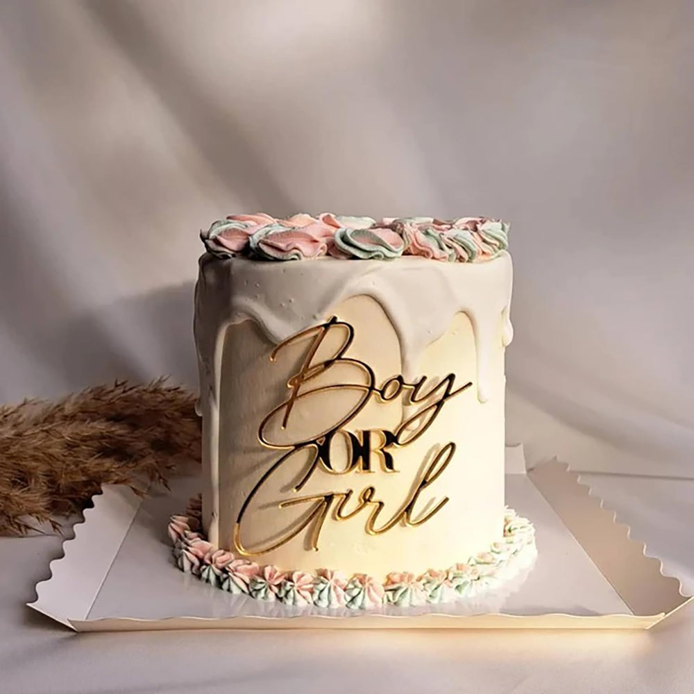 QPARTYFIRE gold acrylic topper on cake boosts party style for birthdays.