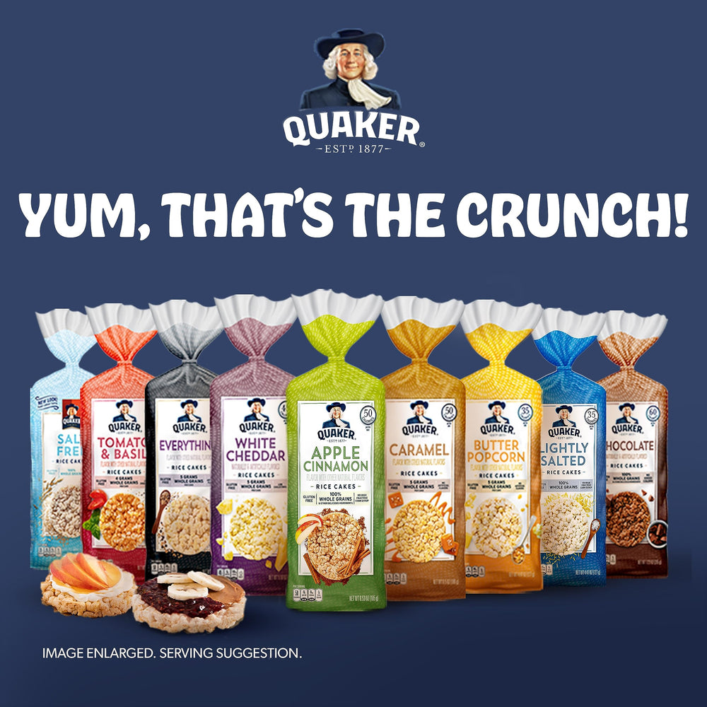 Quaker Apple Cinnamon large rice cake serving idea—plain or with fruit spread