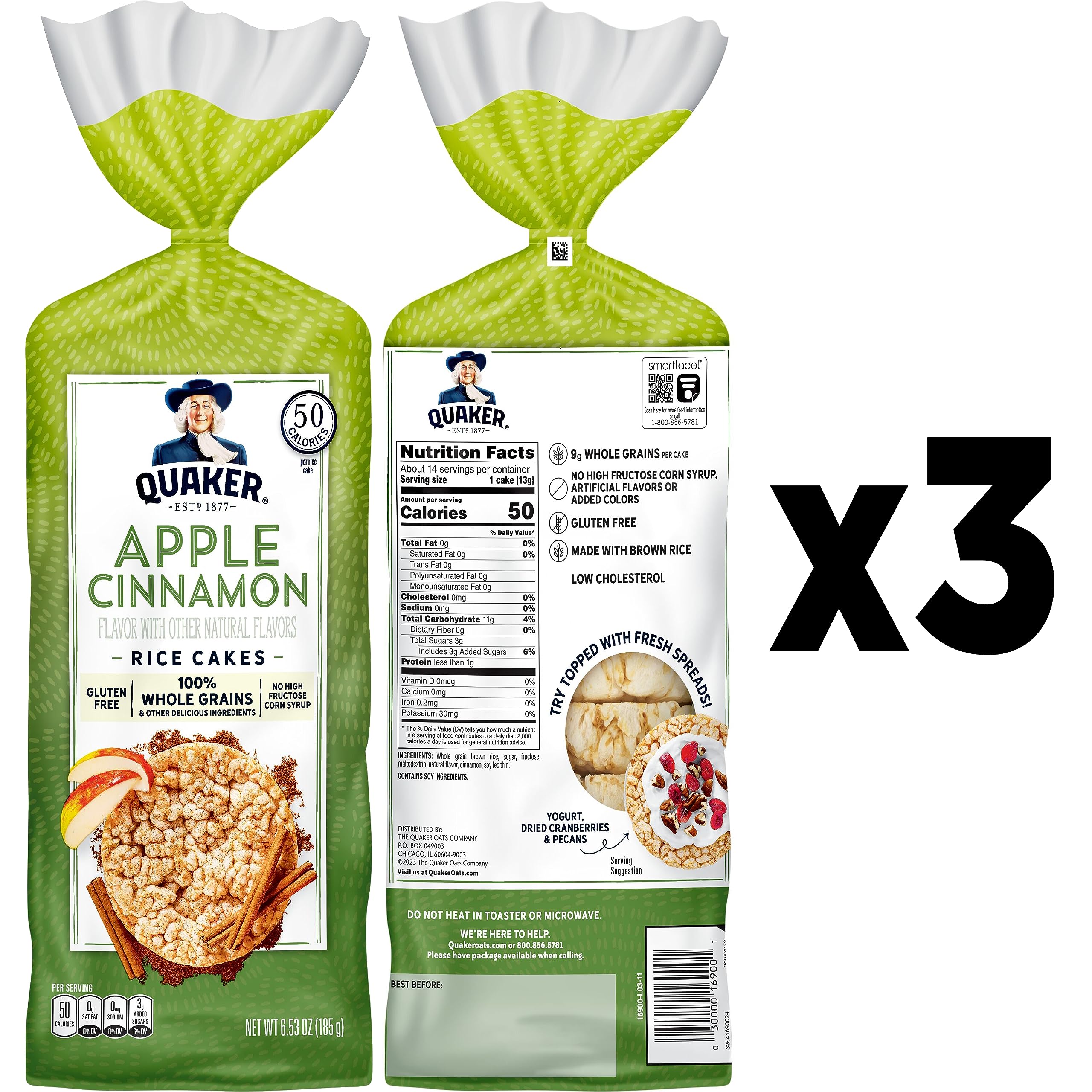 Quaker Apple Cinnamon large rice cake with toppings—versatile snack for any time