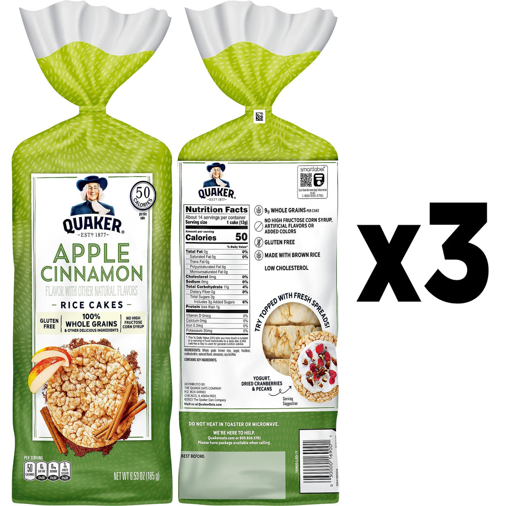 Quaker Apple Cinnamon large rice cake with toppings—versatile snack for any time
