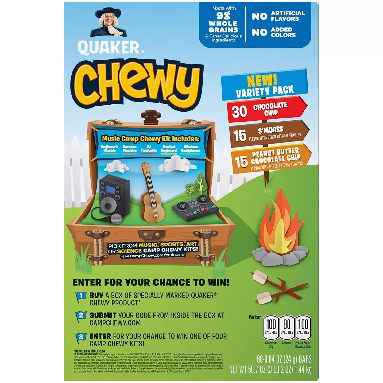Quaker Camp Chewy peanut butter chocolate chip bars, tasty and portable