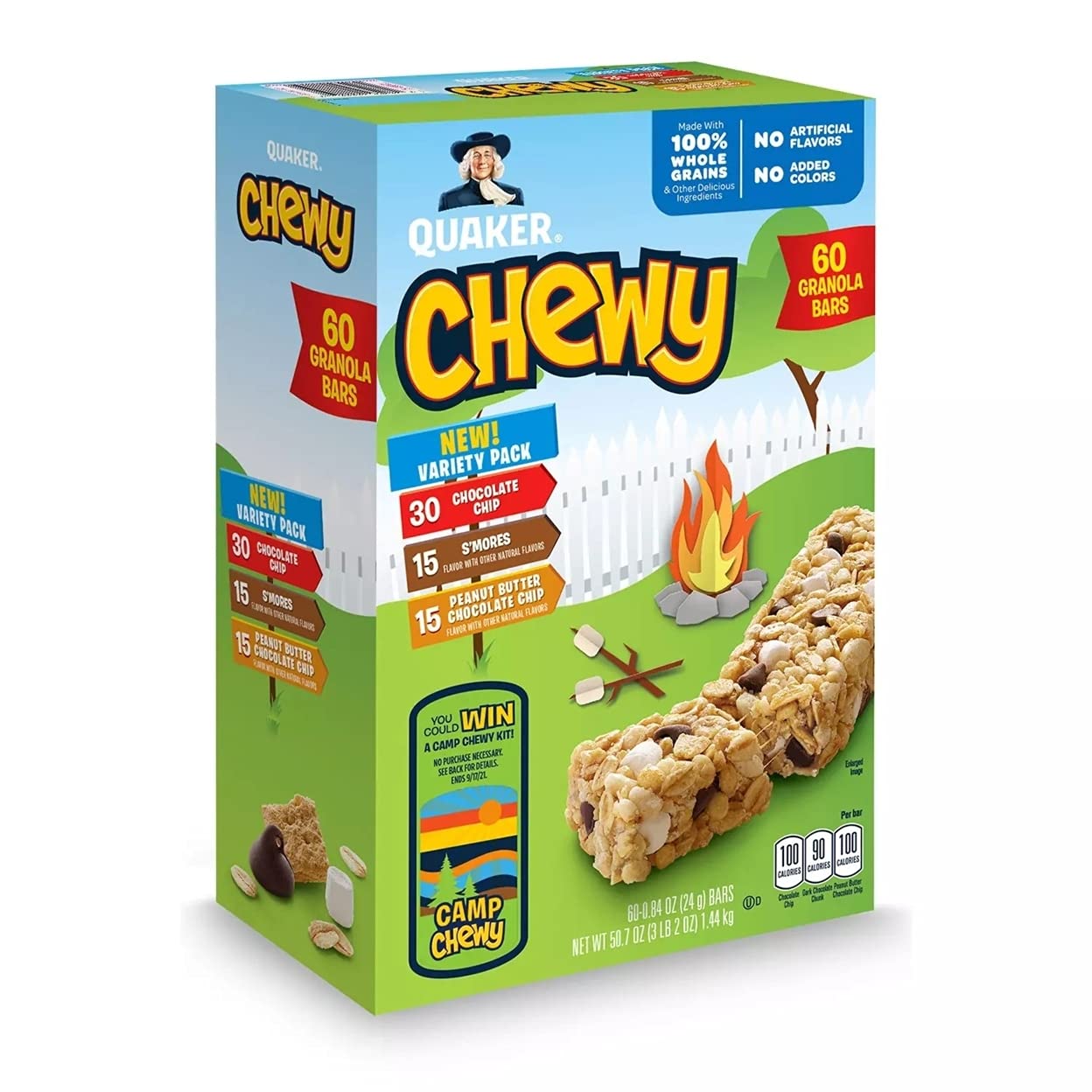 Quaker Camp Chewy granola bars variety pack box ideal for family snacks