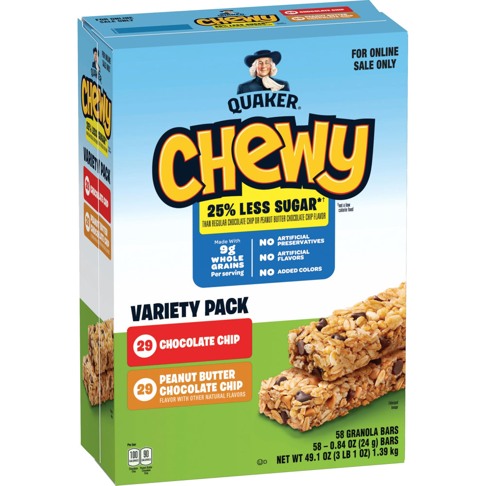 Quaker Chewy 25% less sugar chocolate chip wrap, a tasty on-the-go snack.