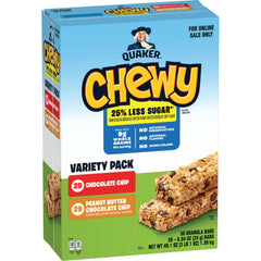Quaker Chewy 25% less sugar chocolate chip wrap, a tasty on-the-go snack.