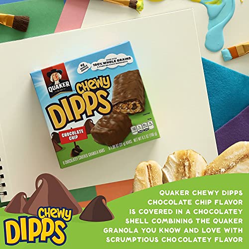 Quaker Chewy Dipps Chocolate Chip cross-section with real chips visible.