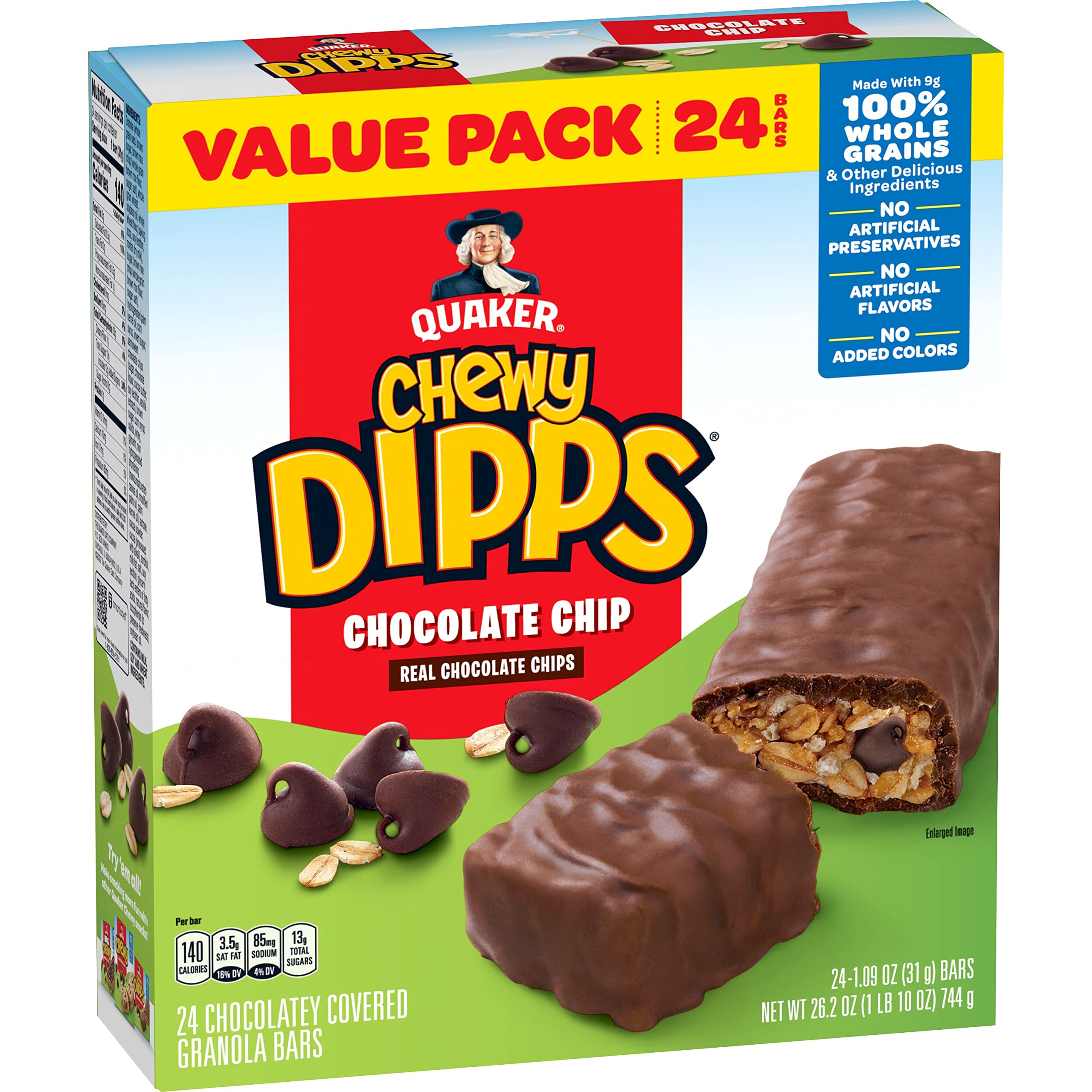 Quaker Chewy Dipps Chocolate Chip pack—convenient family snack.