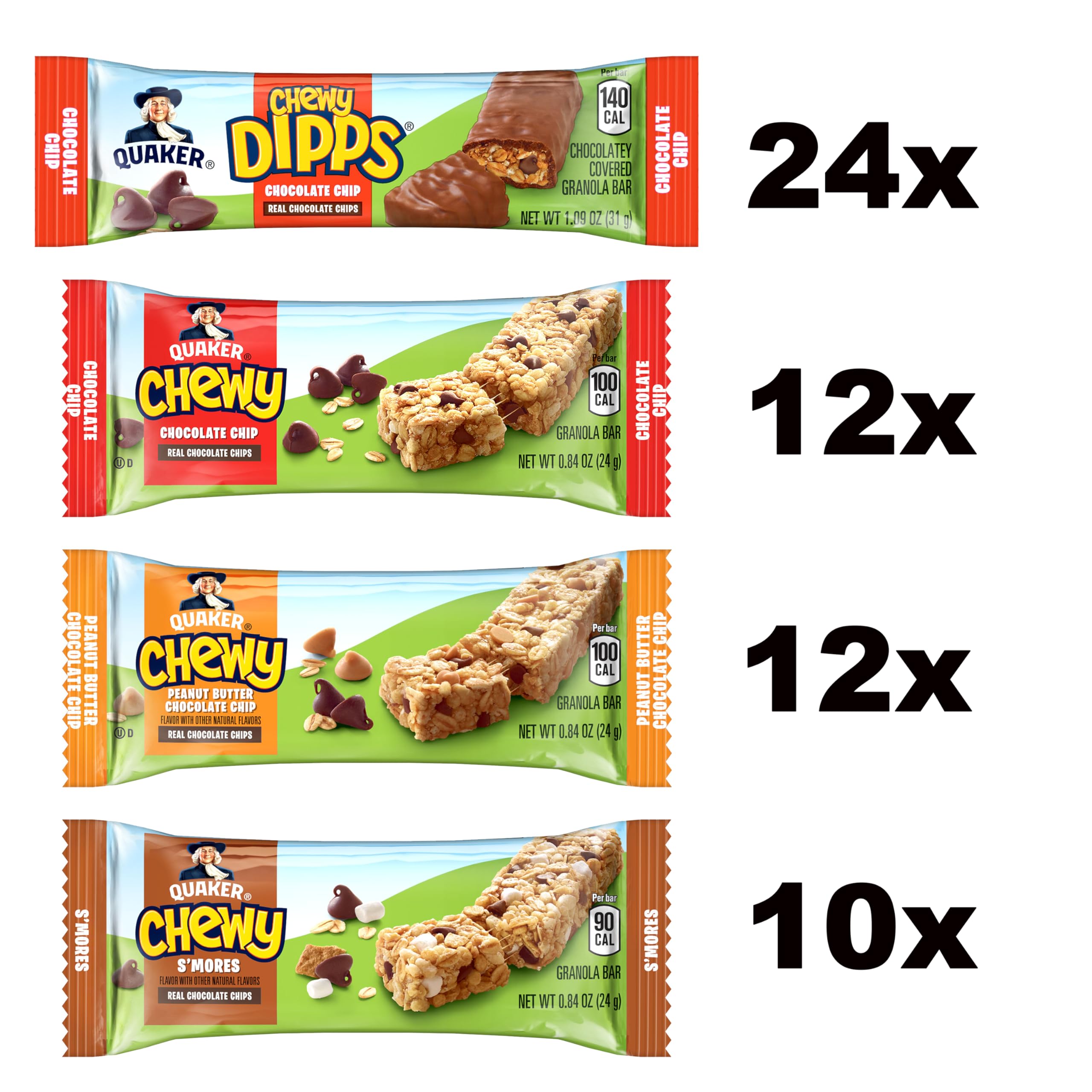 Quaker Chewy Dipps chocolate-covered bars close-up, chocolatey bite.