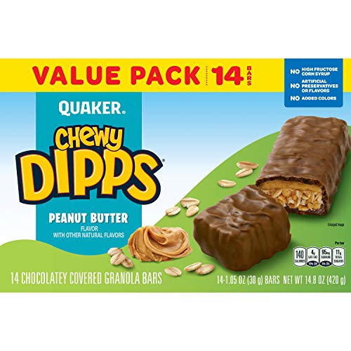 Hand holding Quaker Chewy Dipps bar for on-the-go snacking