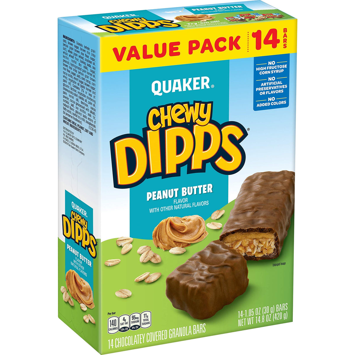 Quaker Chewy Dipps packaging featuring peanut butter filling for easy snacking