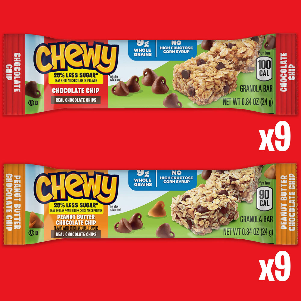 Quaker Chewy Chocolate Chip bars close-up with real chocolate bits