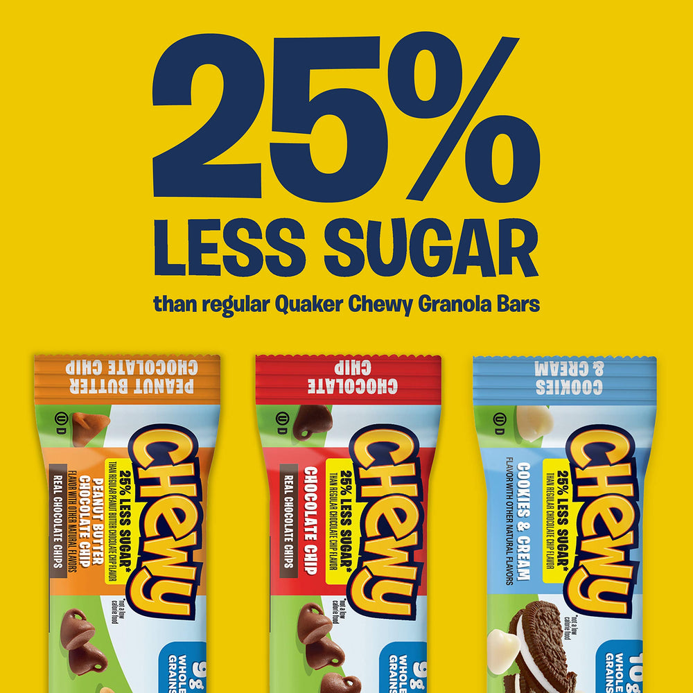 Quaker Chewy Granola Bars 25% Less Sugar nutrition label close-up