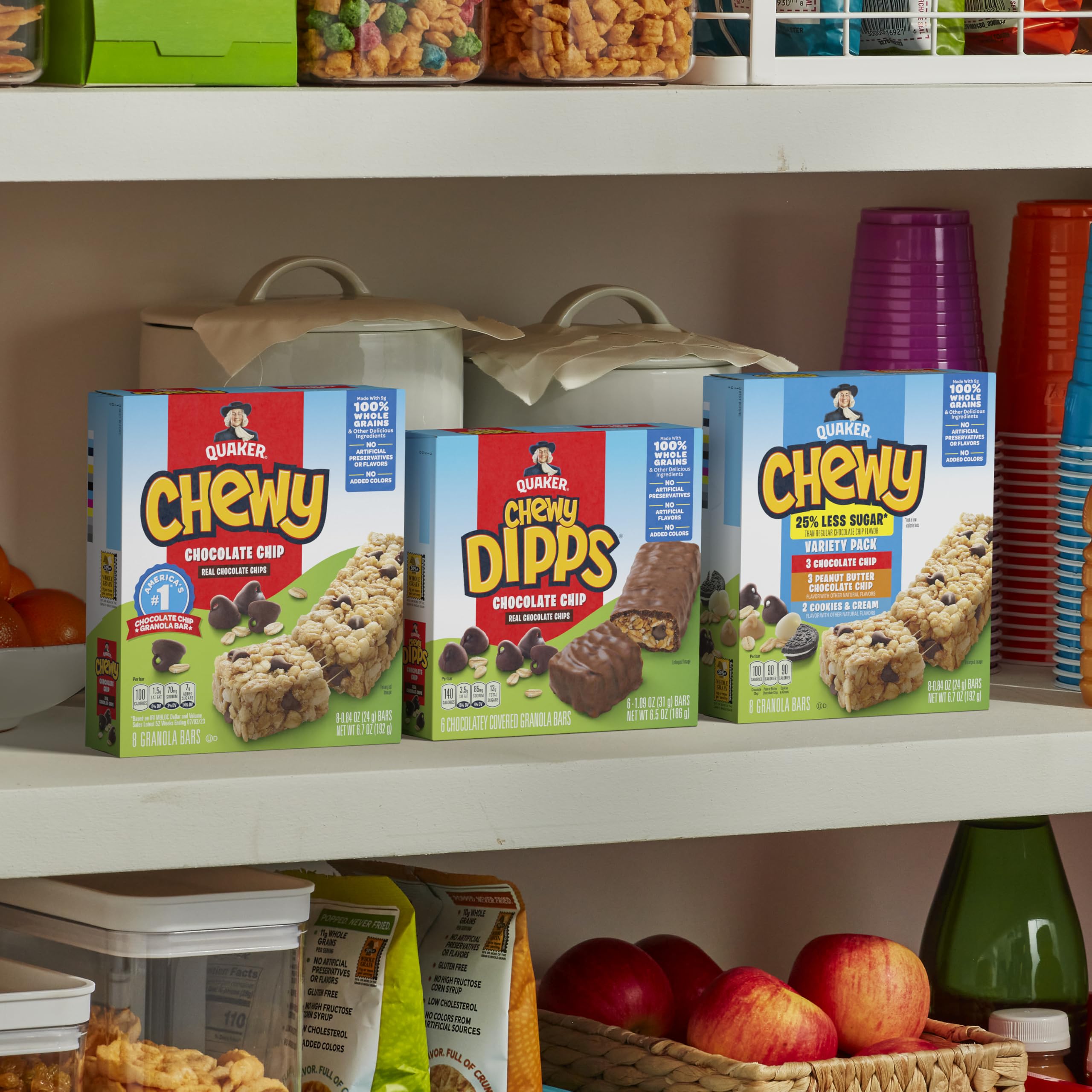 Quaker Chewy Granola Bars 58-bar variety pack, pantry staple.