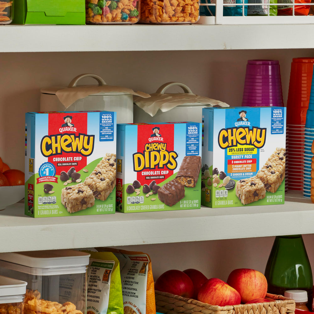 Quaker Chewy Granola Bars 58-bar variety pack, pantry staple.