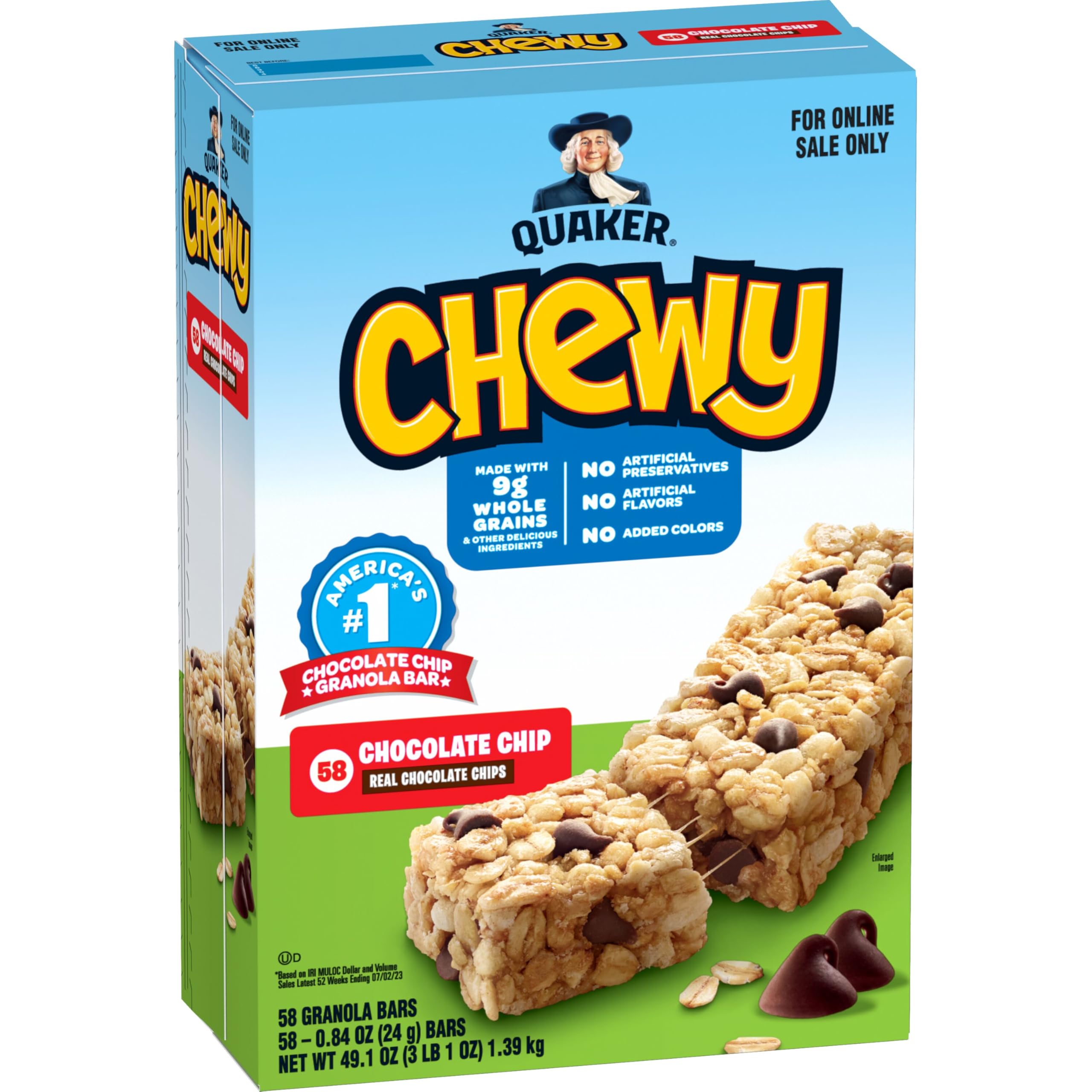 Quaker Chewy Granola Bars Chocolate Chip packaging, ideal for lunchbox snacks