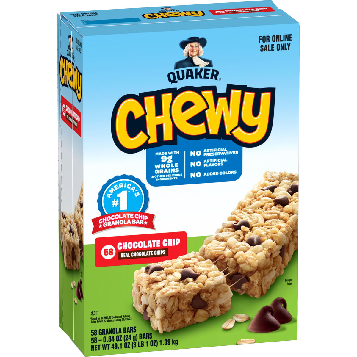 Quaker Chewy Granola Bars Chocolate Chip packaging, ideal for lunchbox snacks