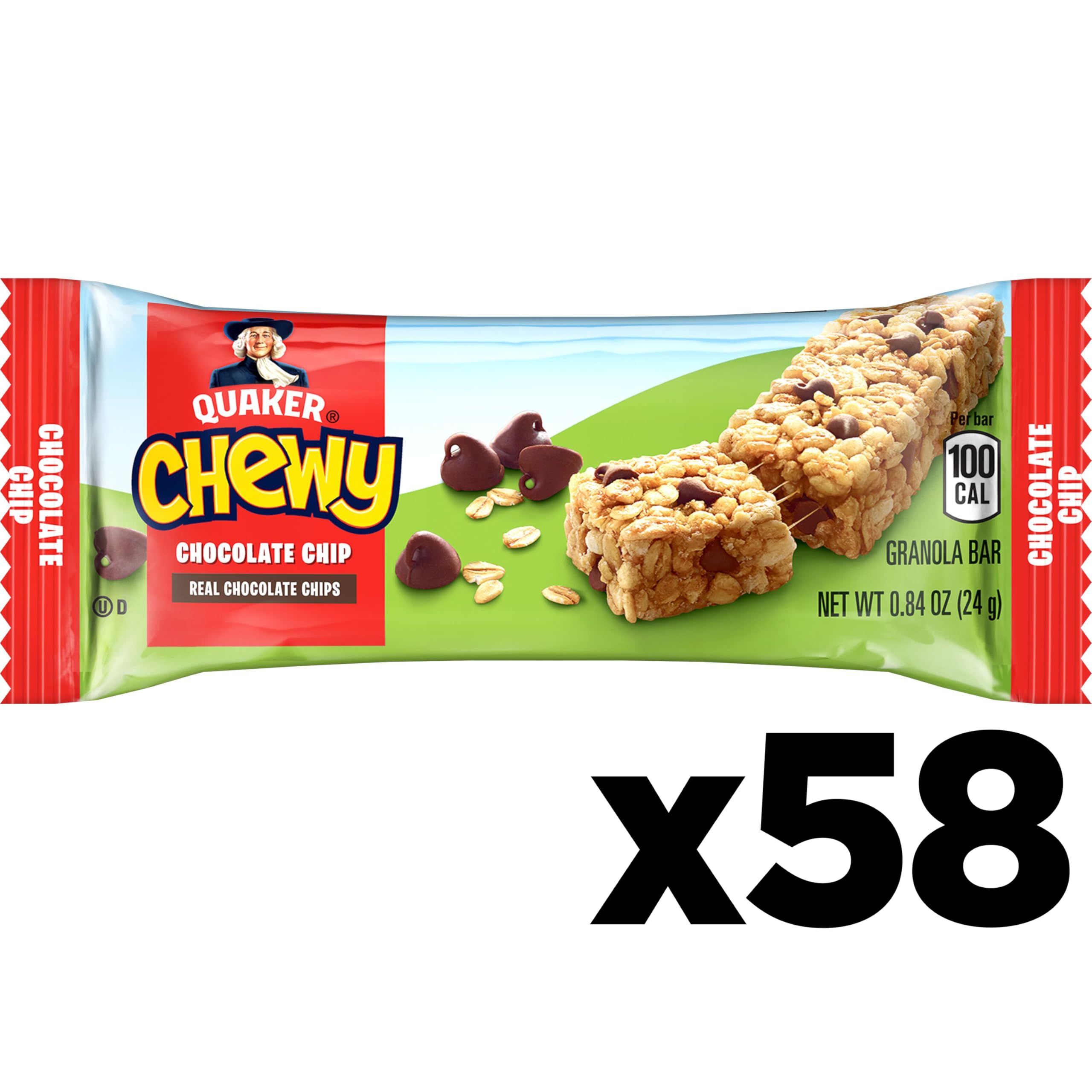 Quaker Chewy Granola Bars Chocolate Chip unwrapped bar ready to enjoy