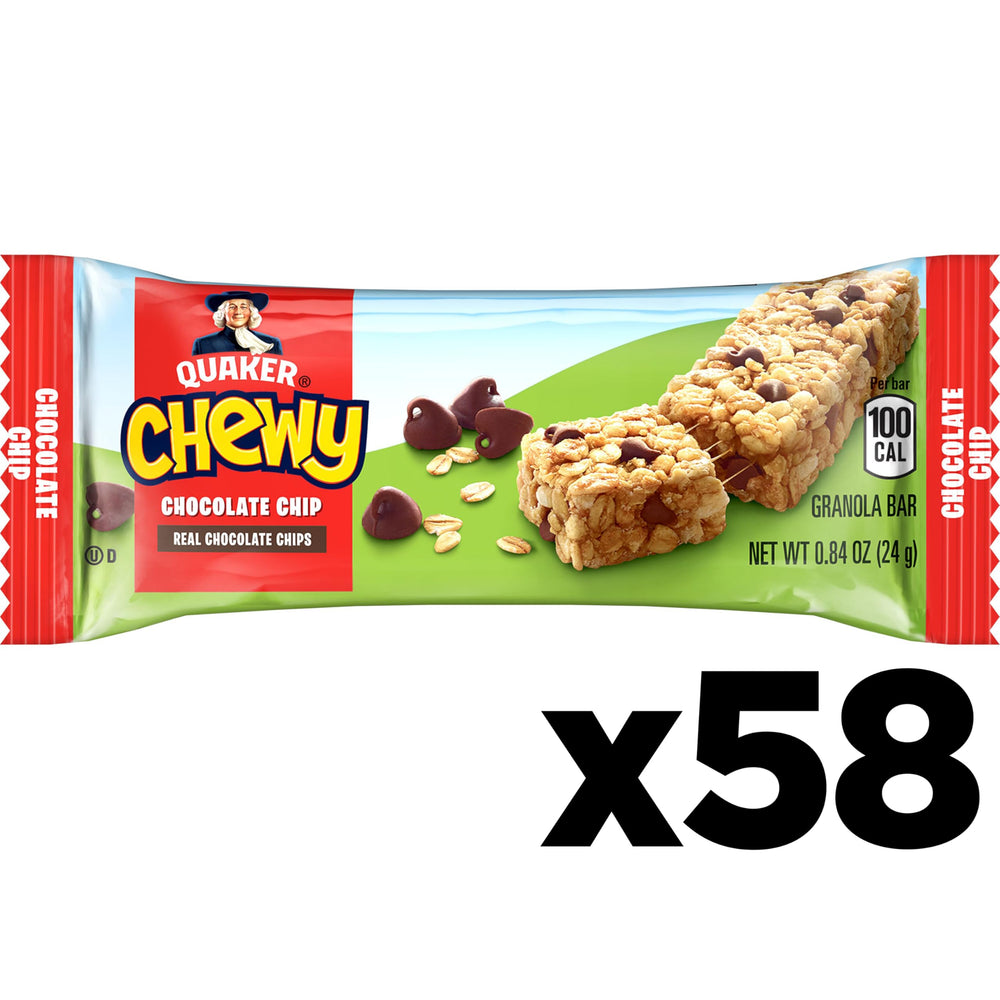 Quaker Chewy Granola Bars Chocolate Chip unwrapped bar ready to enjoy