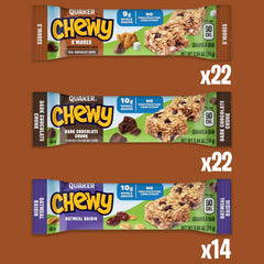Quaker Chewy Granola Bars Oatmeal Raisin Pack features oats and raisins for kid-friendly energy.