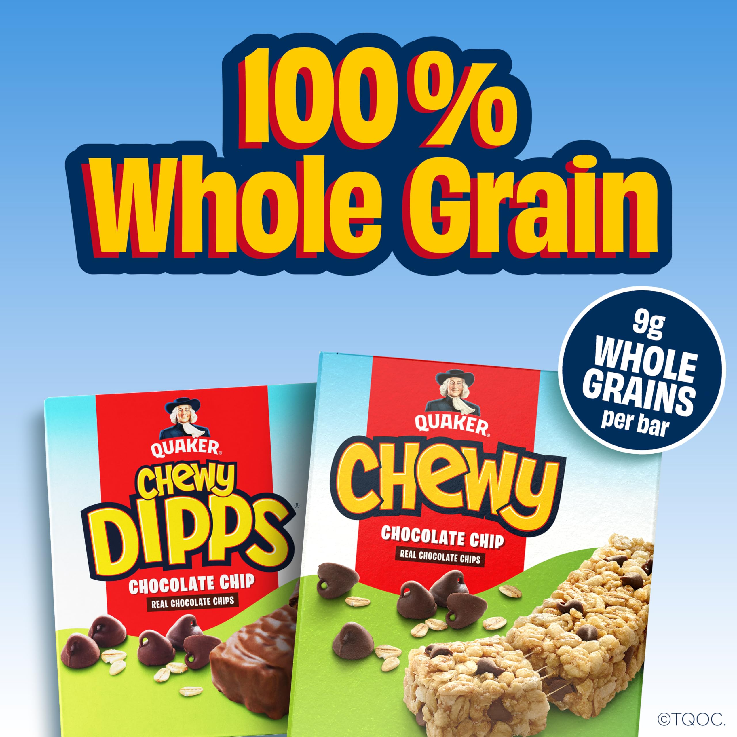 Quaker Chewy Lower Sugar Granola Bar with whole grains visual signals wholesome snacking