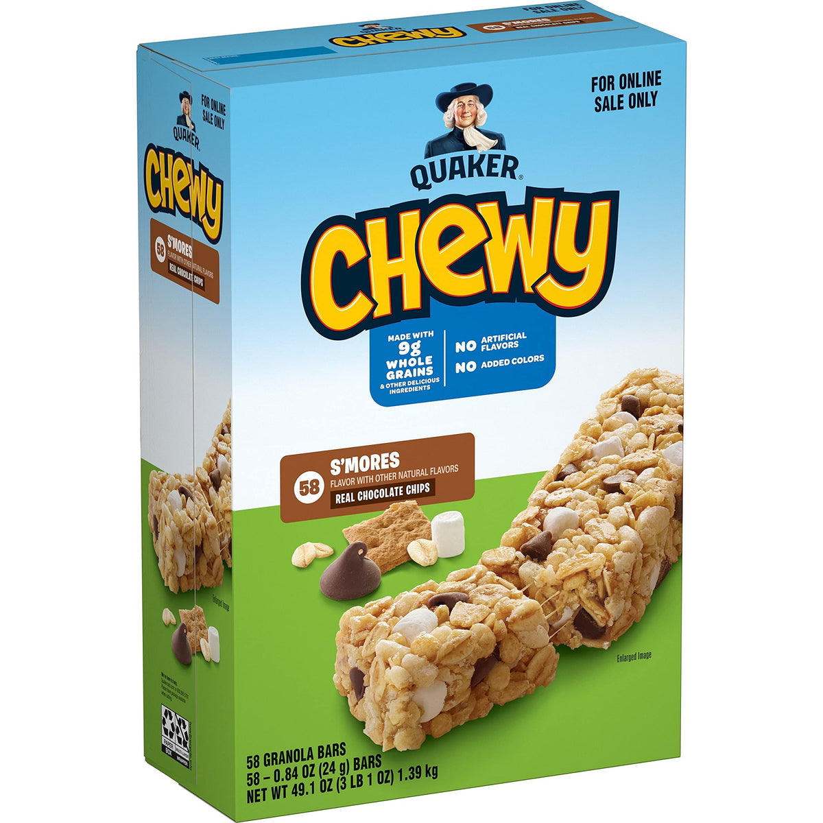 Quaker Chewy S'mores bars box front for easy pantry snacks