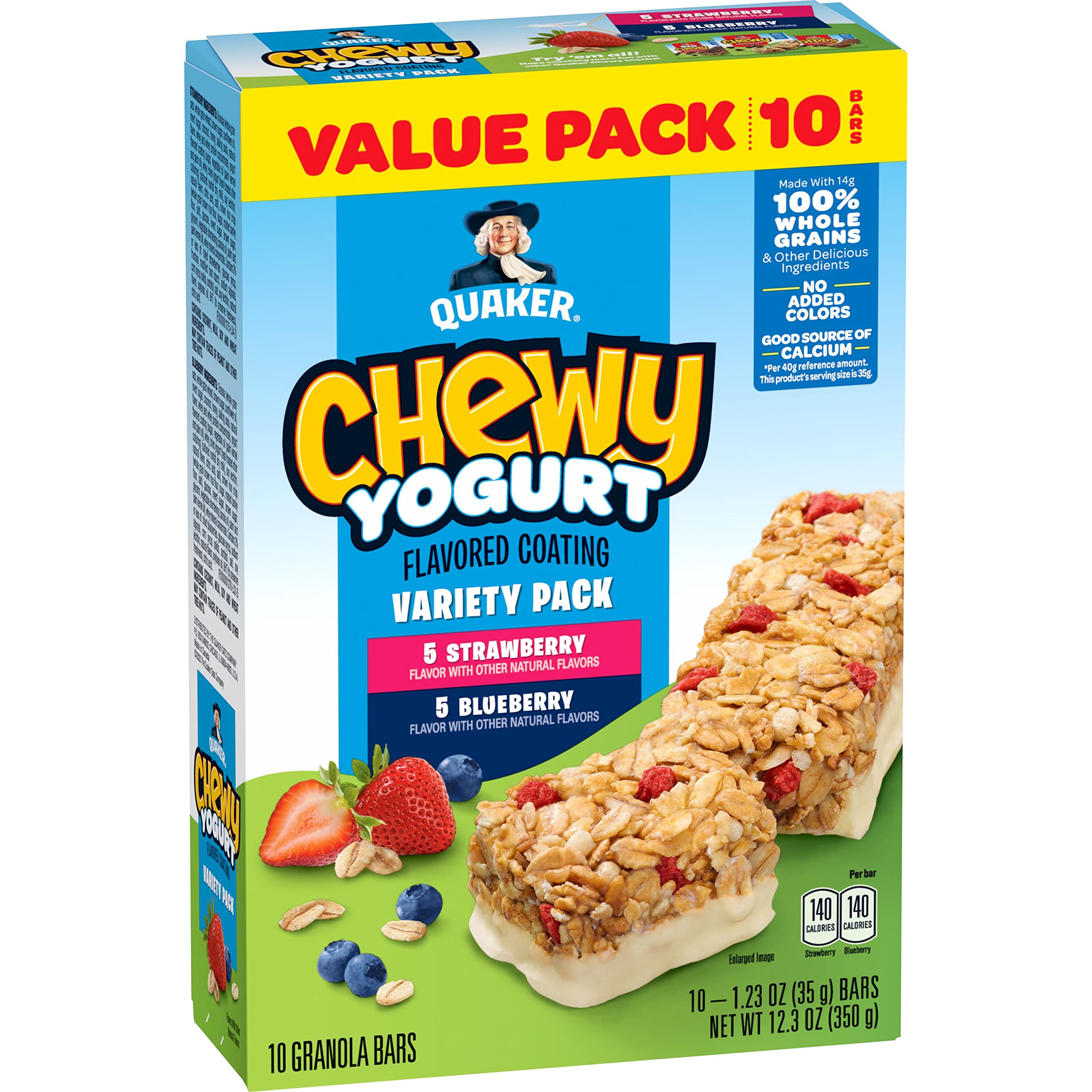 Quaker Chewy Yogurt Bars Variety Pack 10ct, front view, convenient on-the-go snack option.