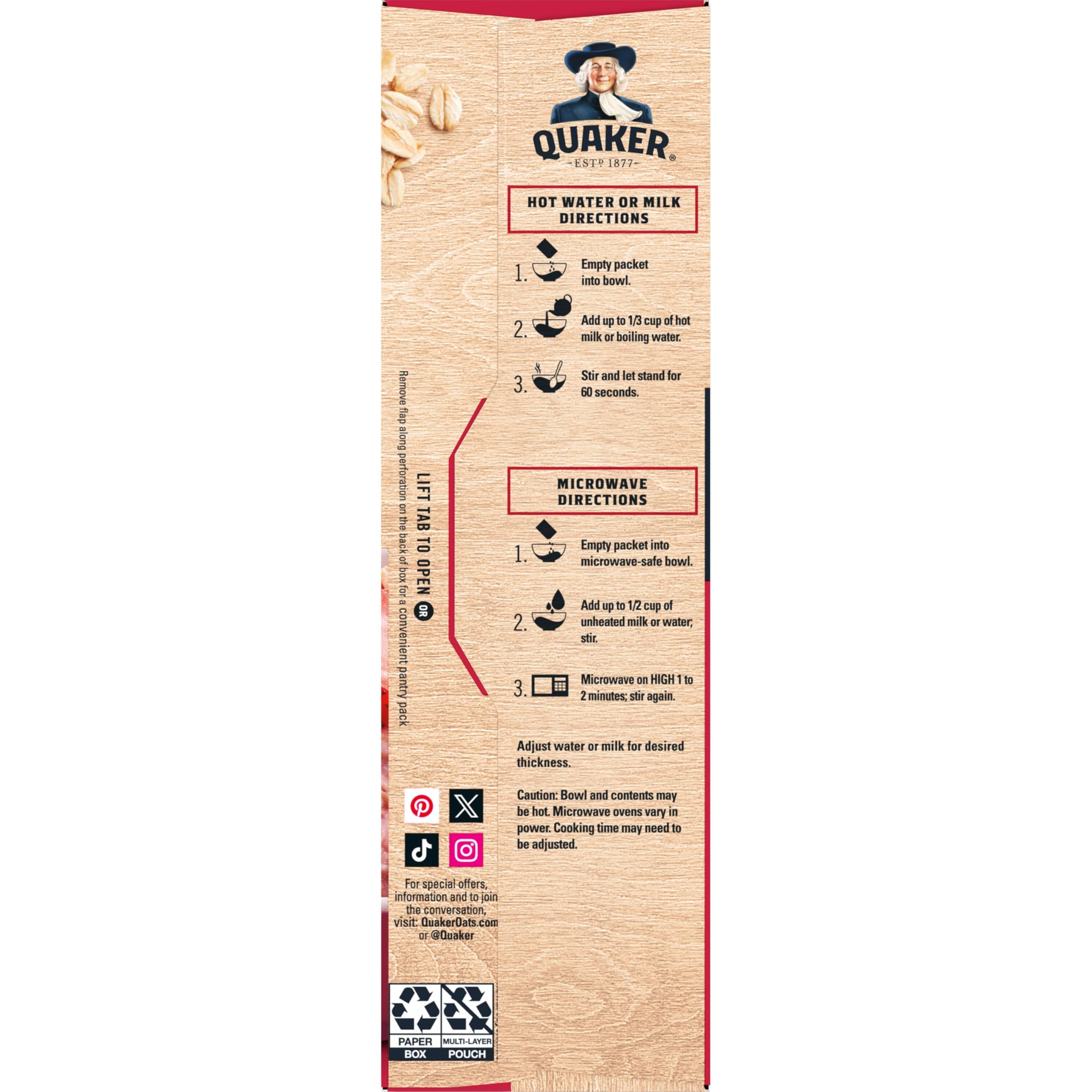 Quaker Immunity Instant Oatmeal Blueberry Blackberry packets offer real fruit flavor and convenience.