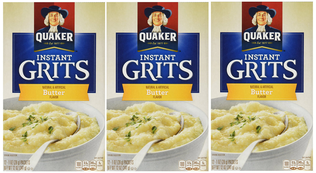 Quaker Instant Grits Butter Flavor box front showing easy breakfast option