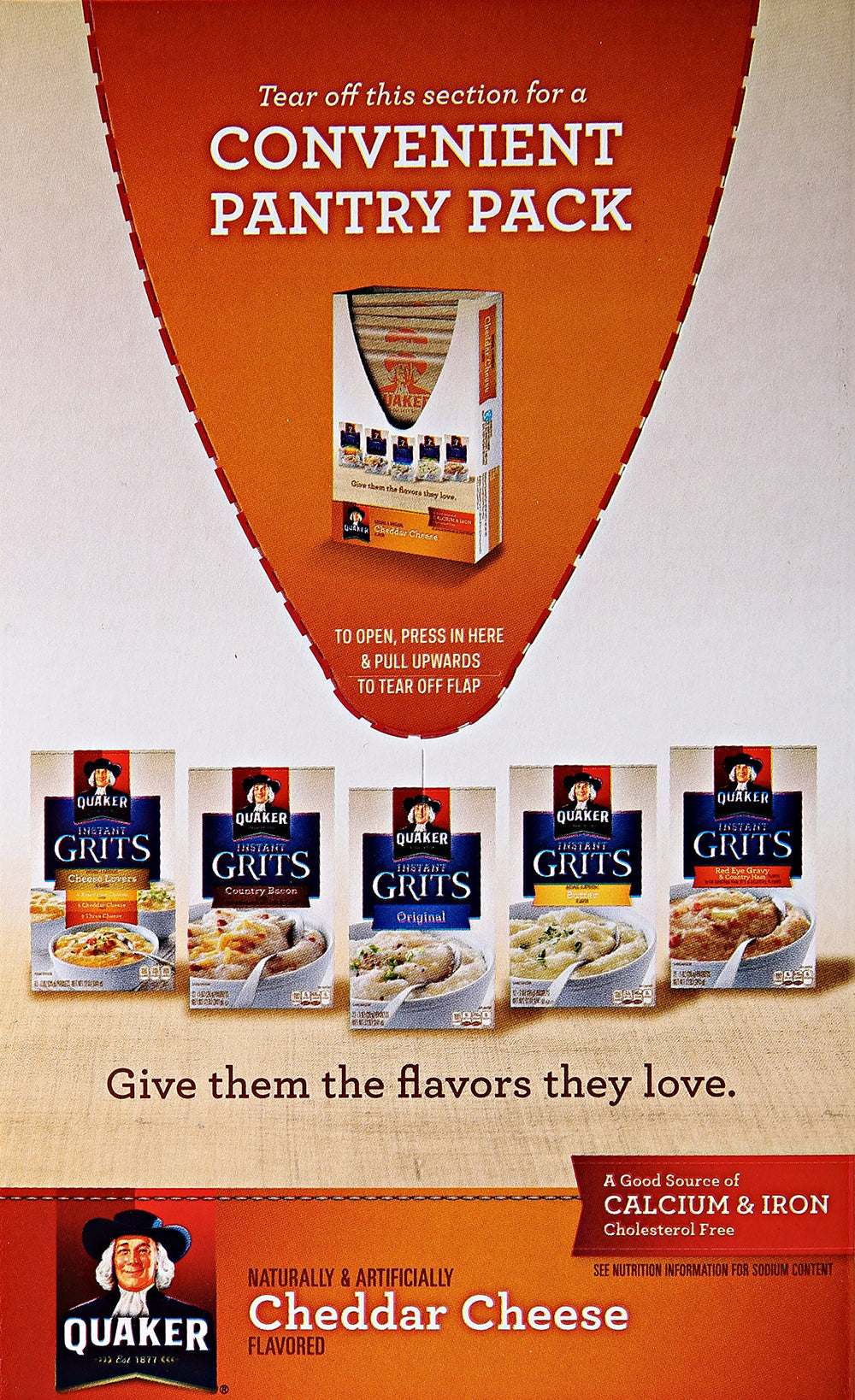 Quaker Instant Grits Cheddar Cheese on the breakfast table ready to serve.