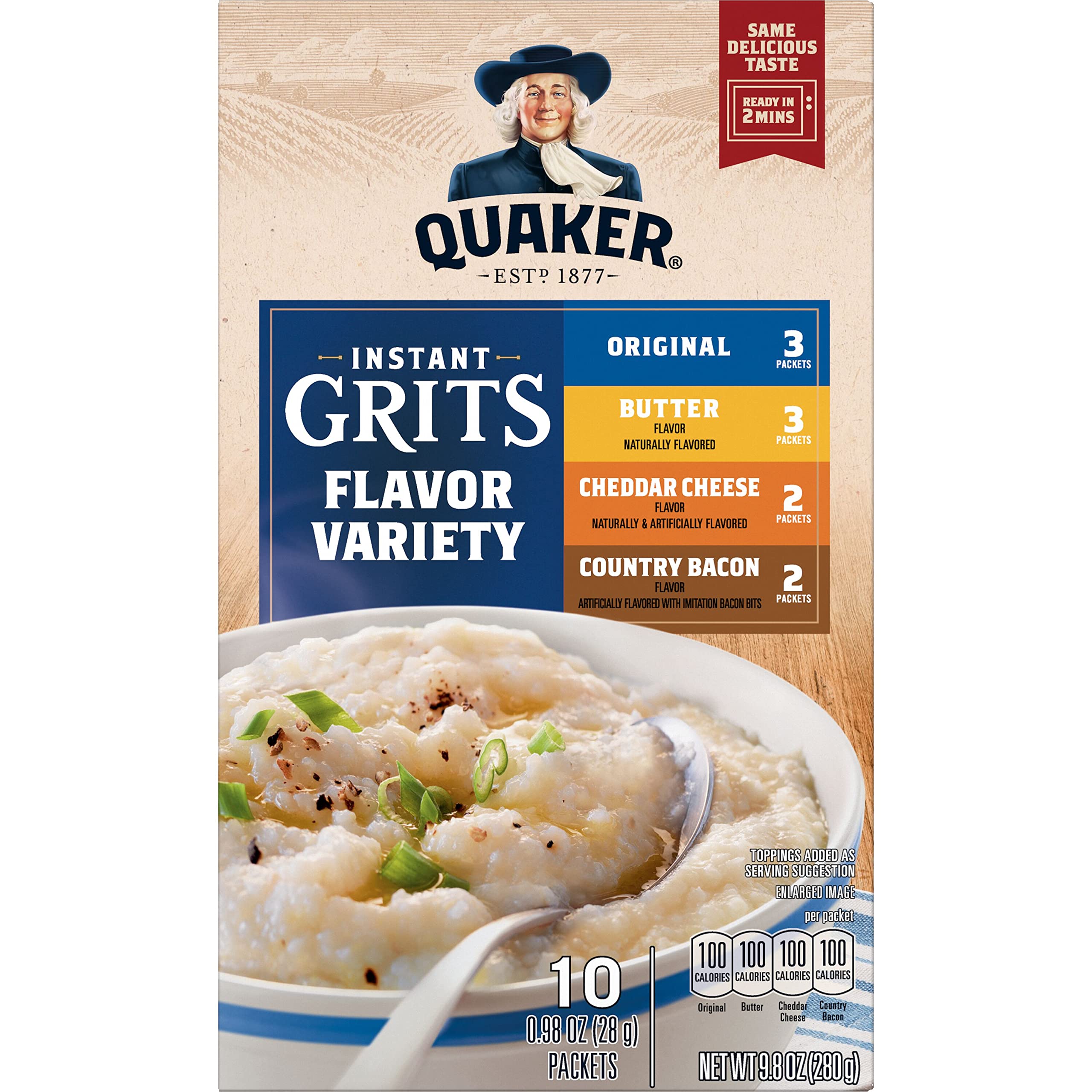 Quaker Instant Grits Country Bacon packet adds savory depth.
