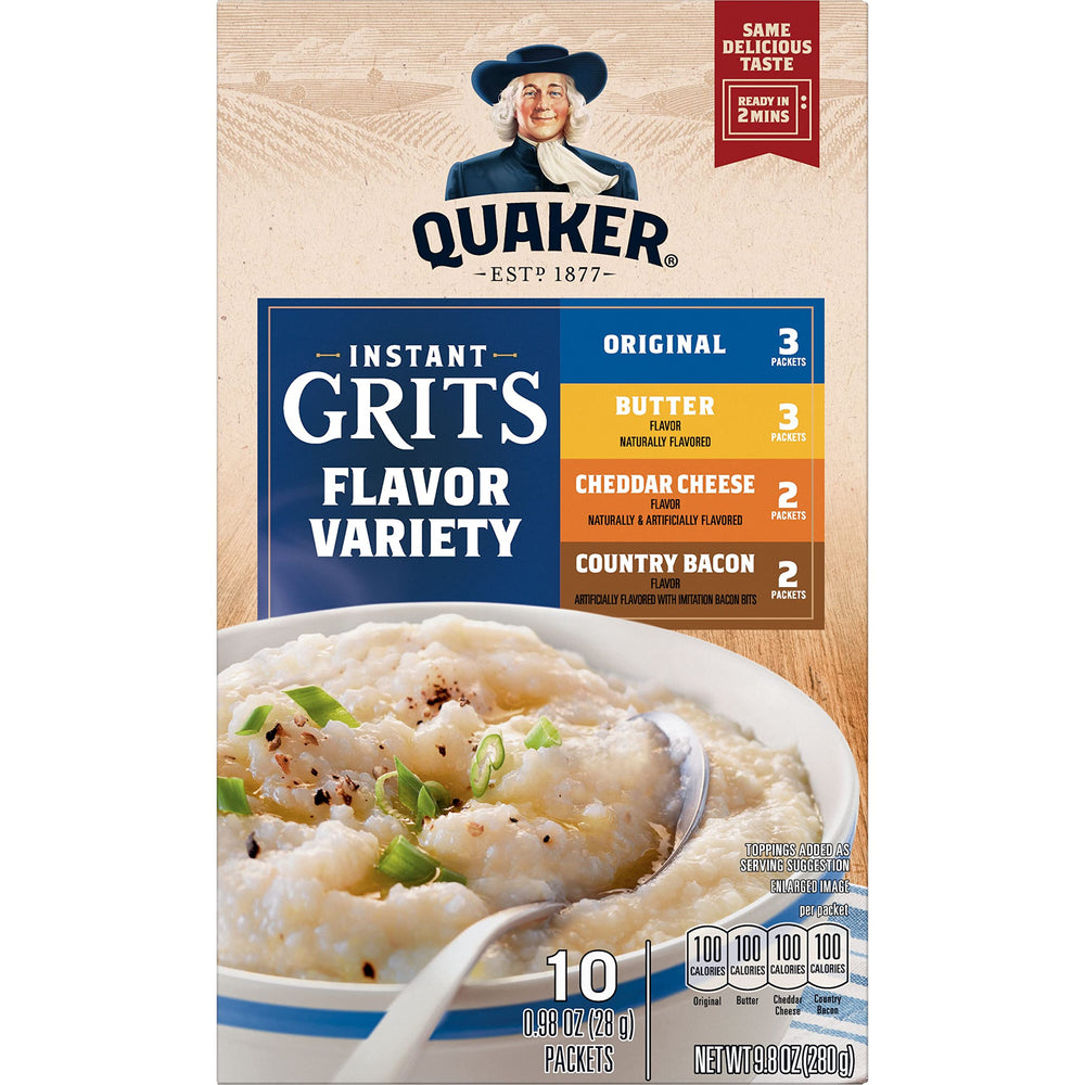 Quaker Instant Grits Country Bacon packet adds savory depth.