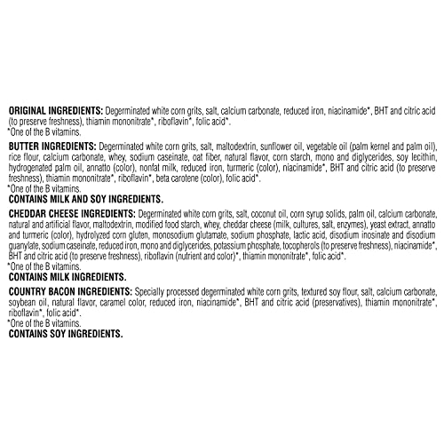 Quaker Instant Grits nutrition panel highlights iron and calcium.