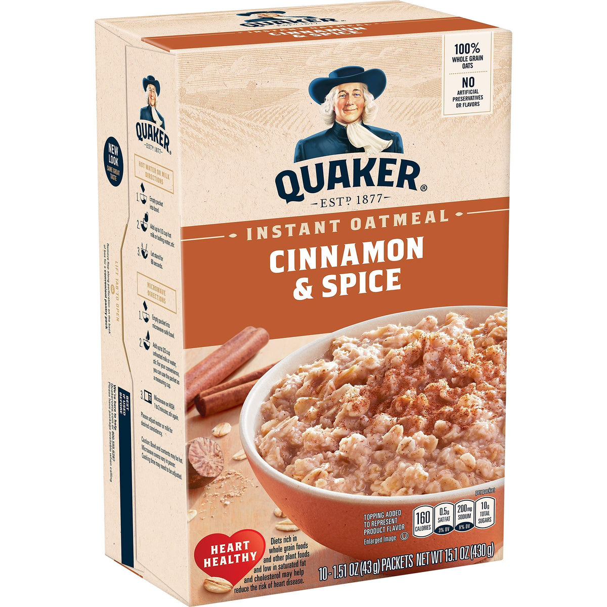 Quaker Instant Oatmeal Cinnamon Spice pack ready for a quick breakfast