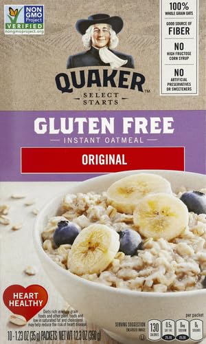 Quaker Gluten Free Instant Oatmeal Original served with milk for a quick breakfast.