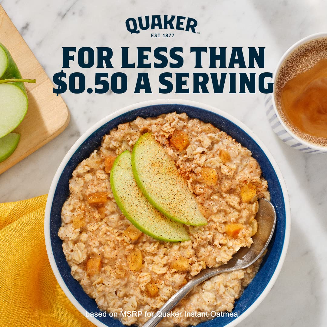 The nutrition panel highlights fiber features for Quaker Maple & Brown Sugar oats.