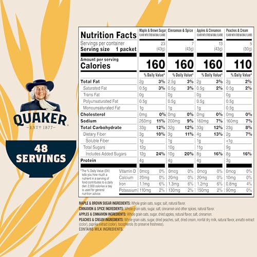 Quaker Peaches and Cream packet offers a fruity breakfast option