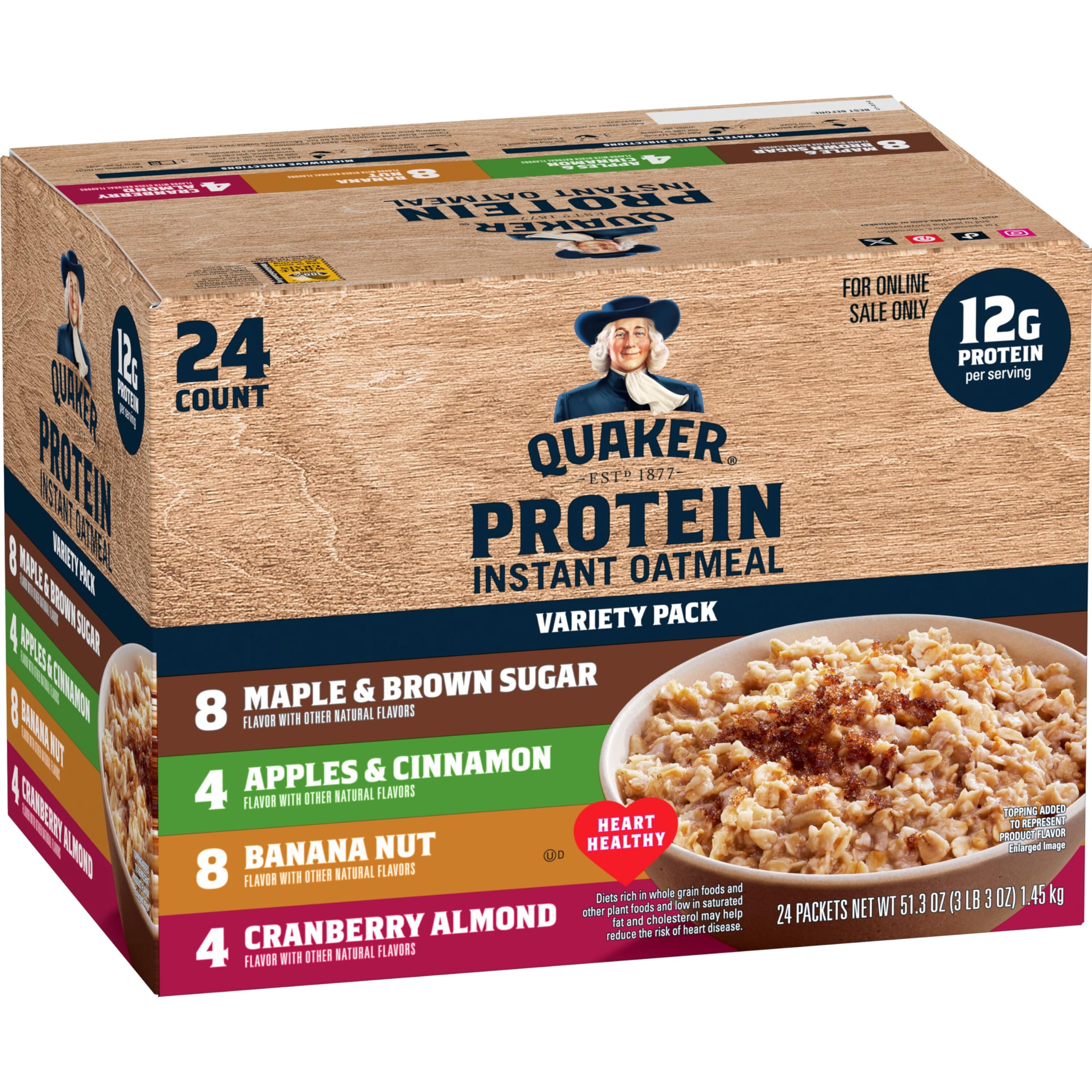 Quaker Instant Oatmeal Protein Cranberry Almond packet ready for a hearty breakfast.