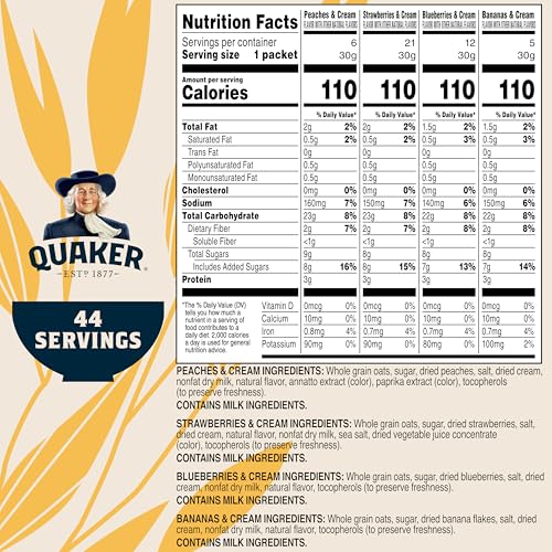 Quaker Instant Oatmeal Variety Pack, 44 packets for versatile breakfast options.