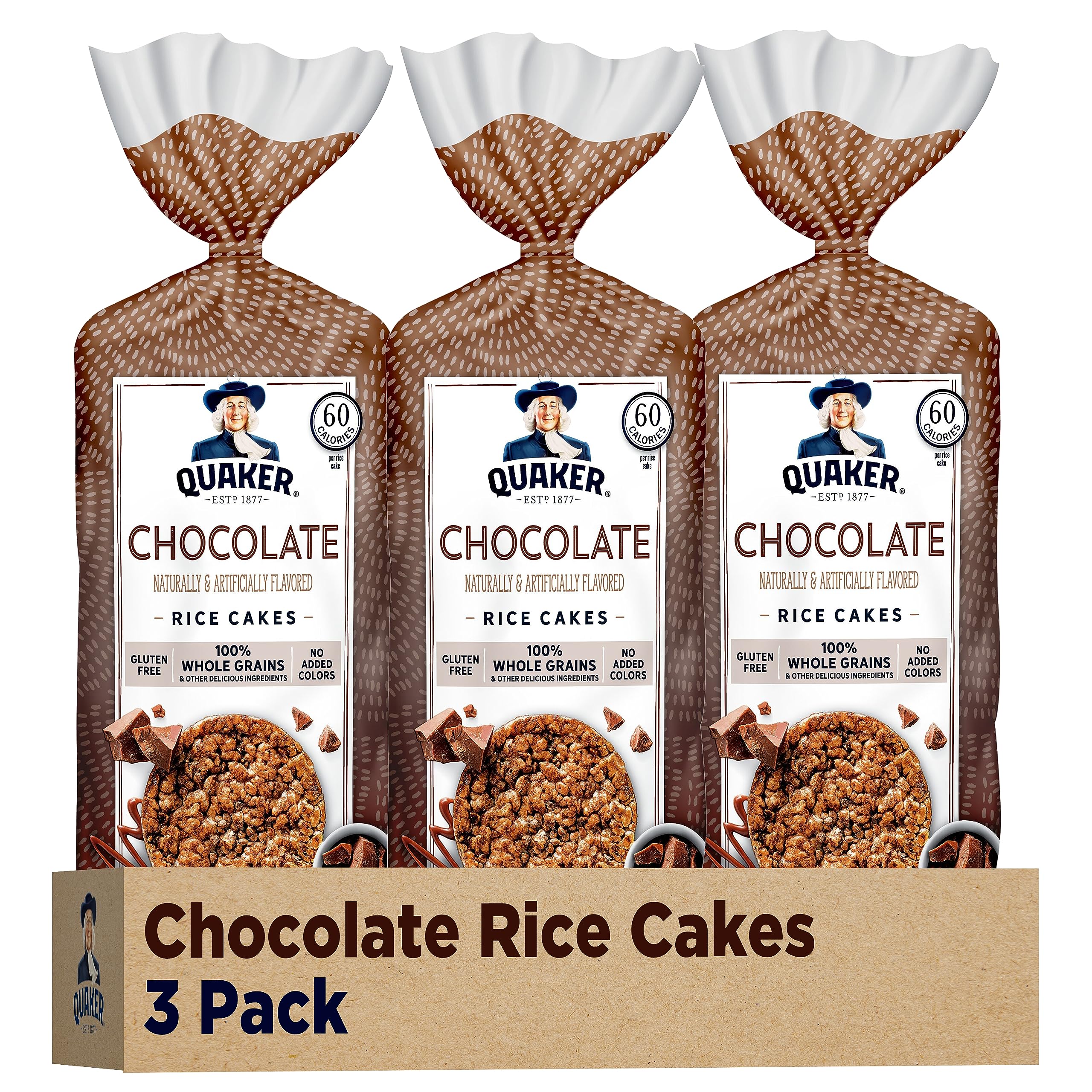 Quaker Large Rice Cakes Chocolate pack-front, ready-to-snack option for on the go